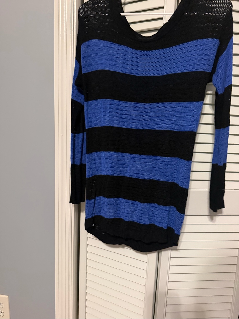 AB Studio Black and Blue Striped Scoop Neck Sweater